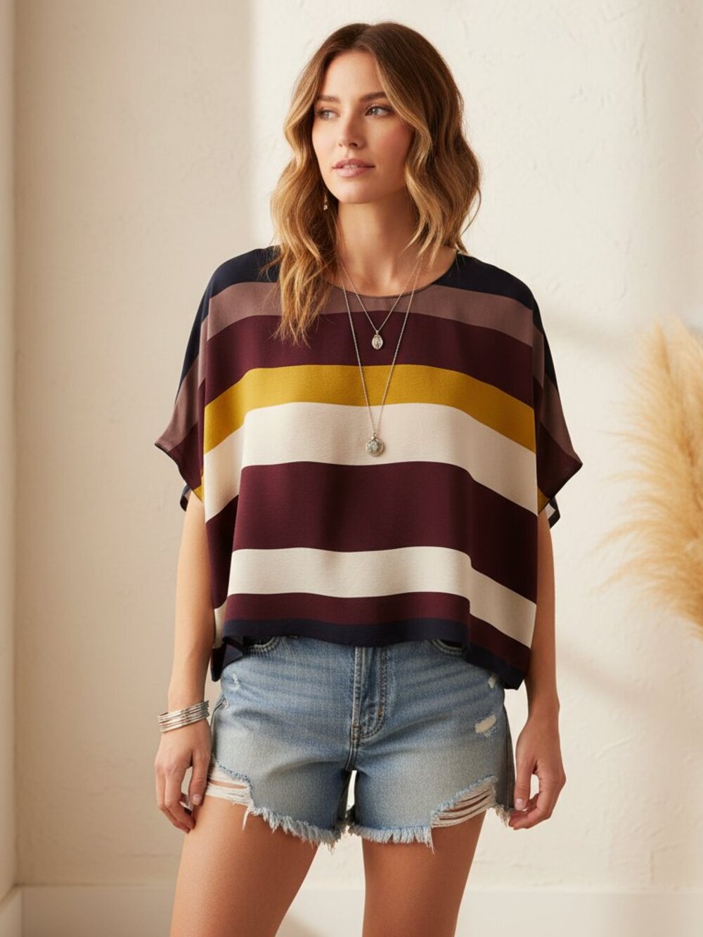 Zara XS Crop Top Burgundy Stripe Dolman Sleeve Rayon Oversized Boho Whimsigoth